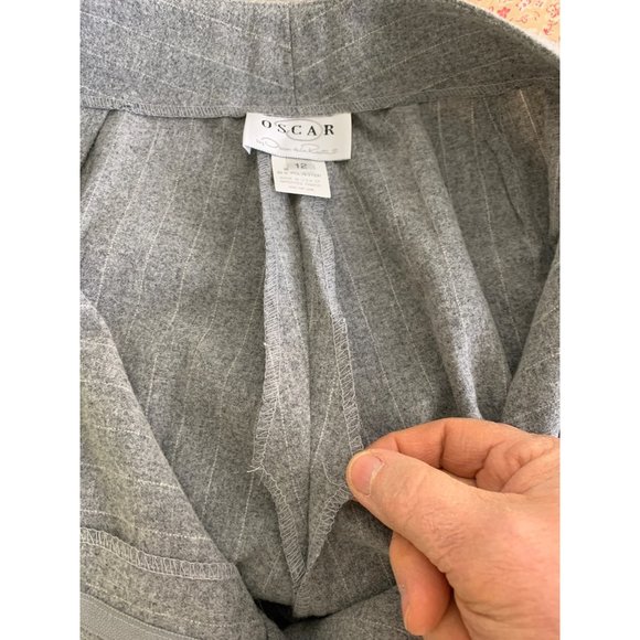 70s VTG Sz 12 Oscar De La Renta Pant Suit Wool Flannel Chalkstripe Wide Leg 6722 - Picture 13 of 14